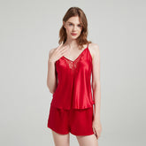 Silk Camisole Sets – V-Neck Silk Top with Lace Trim